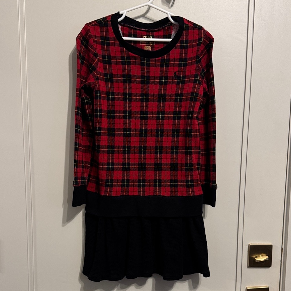 Polo Ralph lauren Girls Red and Black Plaid Long Sleeve Dress.